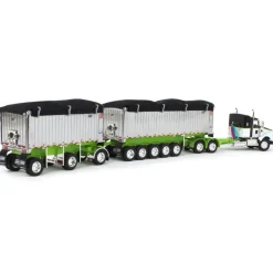 1/64 Lime/Chrome Kenworth T800 w/ Chrome East Genesis II End Dump Trailers, DCP by First Gear