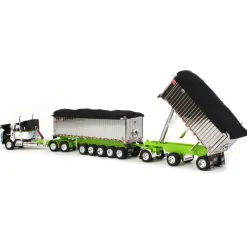 1/64 Lime/Chrome Kenworth T800 w/ Chrome East Genesis II End Dump Trailers, DCP by First Gear