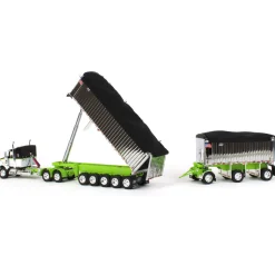 1/64 Lime/Chrome Kenworth T800 w/ Chrome East Genesis II End Dump Trailers, DCP by First Gear