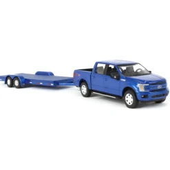 1/64 Limited Edition Metallic Blue 2019 Ford F-150 with Blue Trailer by Auto World