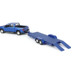 1/64 Limited Edition Metallic Blue 2019 Ford F-150 with Blue Trailer by Auto World