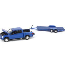 1/64 Limited Edition Metallic Blue 2019 Ford F-150 with Blue Trailer by Auto World