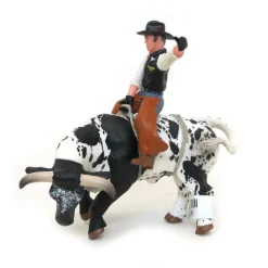 1/16 Little Buster Toys Black & White Bucking Bull w/ Rider
