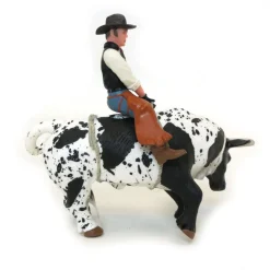 1/16 Little Buster Toys Black & White Bucking Bull w/ Rider