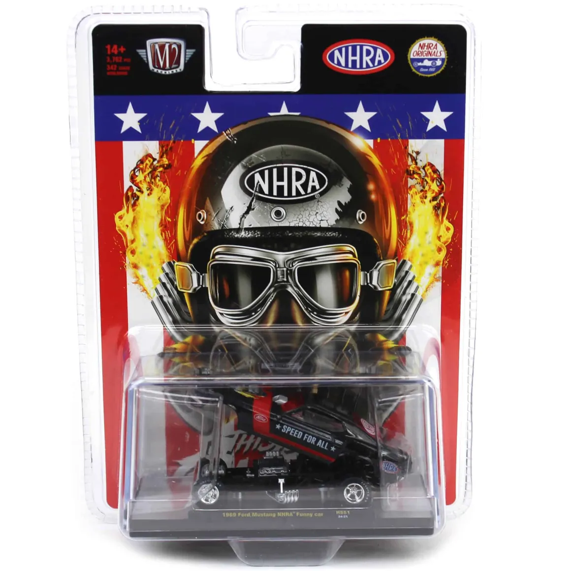 1/64 M2 Machines 1969 Ford Mustang Funny Car, Pearl Black & Red, Hobby Exclusive Release