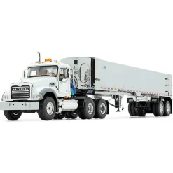 1/50 Mack Granite MP Day Cab, White with Chrome East Genesis End Dump Trailer by First Gear
