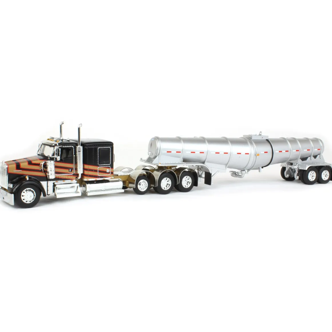 1/64 Metallic Black & Gold Kenworth W900L w/ Polar Deep Drop Trailer, Owner Operator, DCP by First Gear