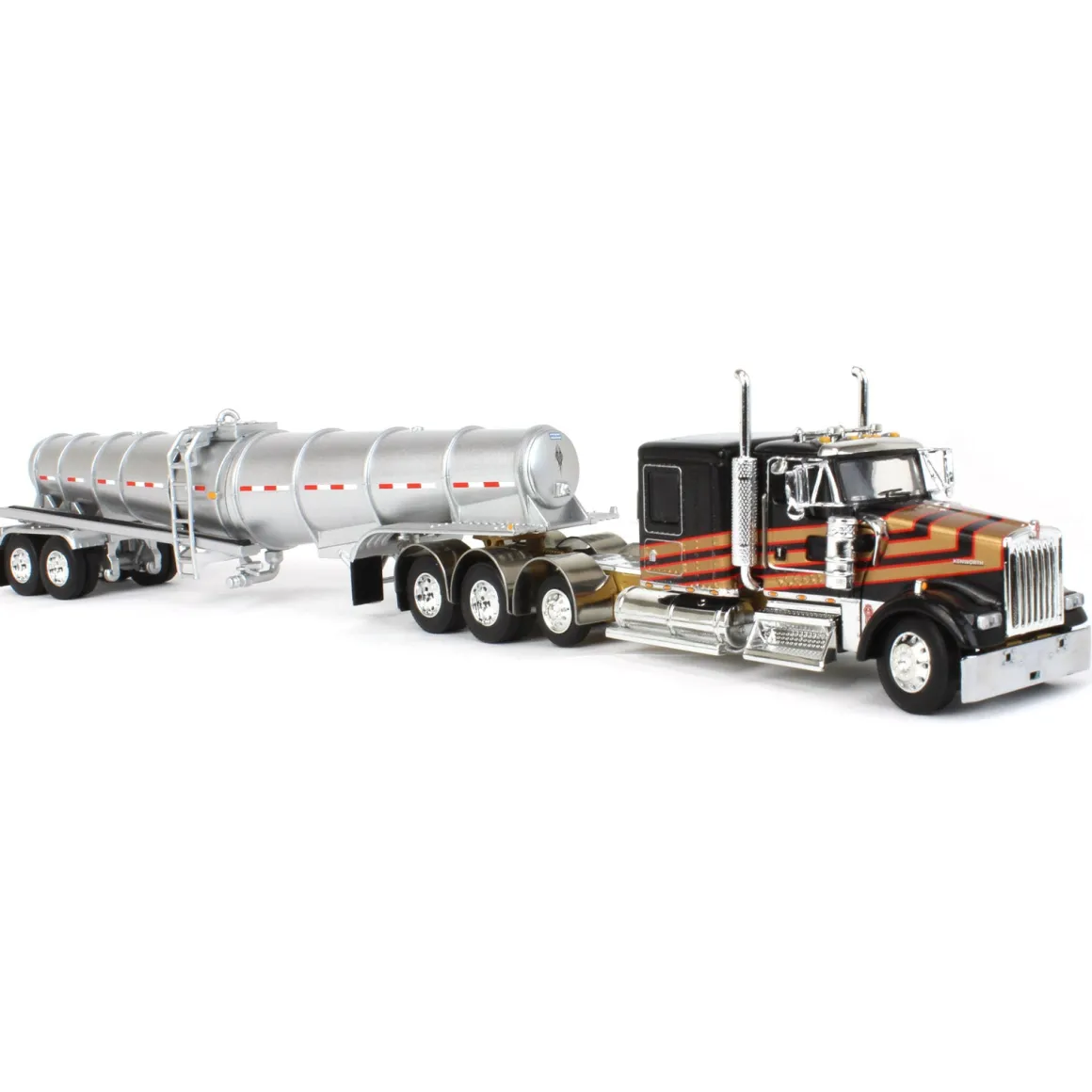 1/64 Metallic Black & Gold Kenworth W900L w/ Polar Deep Drop Trailer, Owner Operator, DCP by First Gear