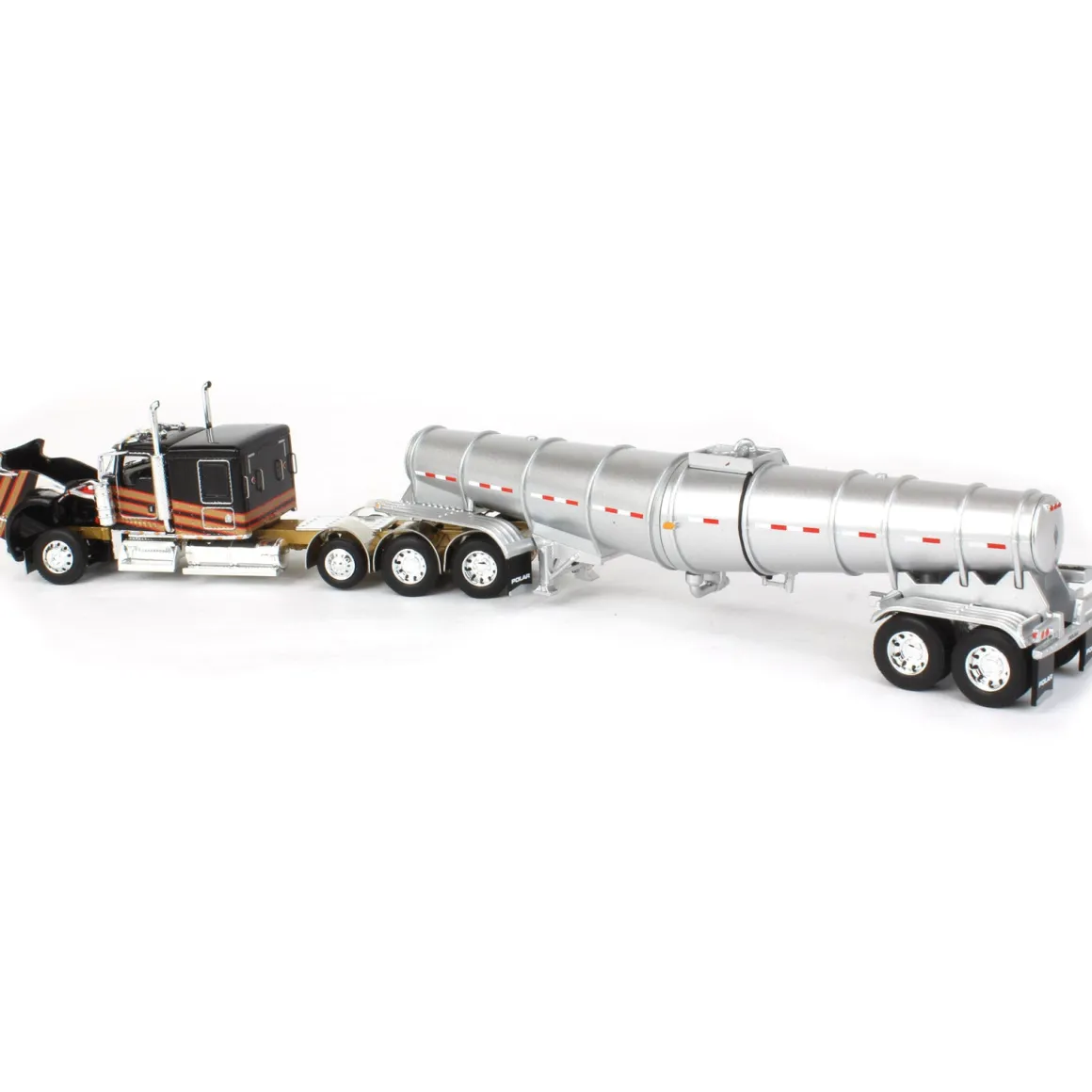1/64 Metallic Black & Gold Kenworth W900L w/ Polar Deep Drop Trailer, Owner Operator, DCP by First Gear
