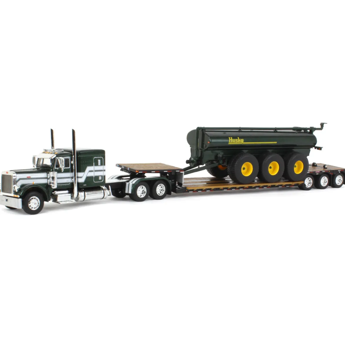 1/64 Metallic Green Husky Peterbilt 379 w/ Fontaine Renegade Lowboy & Husky Manure Spreader, DCP by First Gear