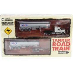 1/64 Mobil Road Train with Mack Truck, Dolly & 2 Tanker Trailers by Highway Replicas