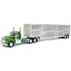 1/64 Neon & Dark Green Kenworth W900A Day Cab w/ Wilson Silver Star Livestock Trailer, DCP by First Gear