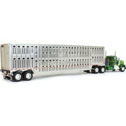 1/64 Neon & Dark Green Kenworth W900A Day Cab w/ Wilson Silver Star Livestock Trailer, DCP by First Gear