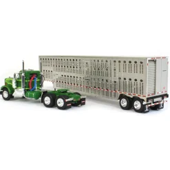 1/64 Neon & Dark Green Kenworth W900A Day Cab w/ Wilson Silver Star Livestock Trailer, DCP by First Gear