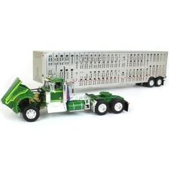 1/64 Neon & Dark Green Kenworth W900A Day Cab w/ Wilson Silver Star Livestock Trailer, DCP by First Gear