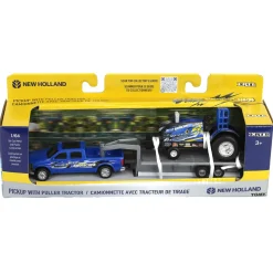 1/64 New Holland "Blue Barracuda" Pulling Tractor with Pickup Truck & Trailer