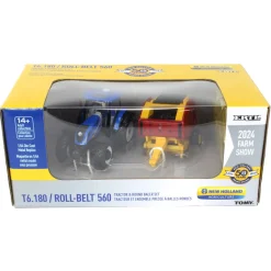 1/64 New Holland T6.180 w/ Roll-Belt 560 Round Baler & 6 Bales, 50 Years Round Baling, 2024 Farm Show