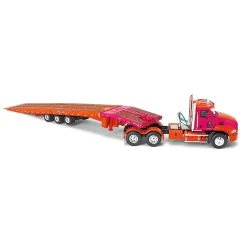 1/64 Orange & Fuchsia Mack Pinnacle w/ Talbert 5553TA Traveling-Axle Trailer, DCP by First Gear