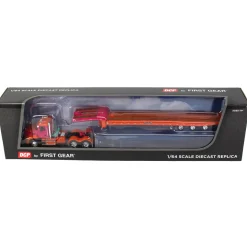 1/64 Orange & Fuchsia Mack Pinnacle w/ Talbert 5553TA Traveling-Axle Trailer, DCP by First Gear