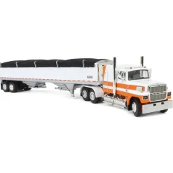 1/64 Orange & White Ford LTL 9000 60in Flattop with Wilson Pacesetter Grain Trailer, DCP by First Gear