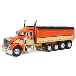 1/64 Orange, Black & Tan Peterbilt 379 w/ Quad-Axle MAC Dump Body, DCP by First Gear