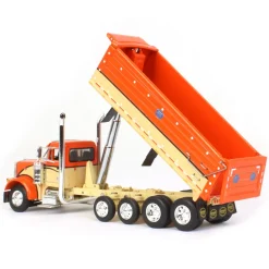 1/64 Orange, Black & Tan Peterbilt 379 w/ Quad-Axle MAC Dump Body, DCP by First Gear