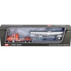 1/64 Orange/Cream Peterbilt 389 with Polished Polar Deep Drop Tanker, DCP by First Gear