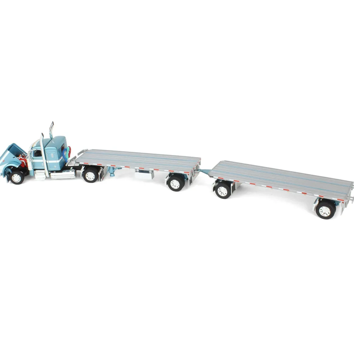 1/64 Pacific Blue Peterbilt 389 36in Flattop with Utility Dual Flatbeds & Hay Load, DCP by First Gear