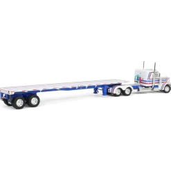 1/64 Peterbilt 359 with 48ft Utility Flatbed Trailer, USA Bicentennial Patriot, DCP by First Gear