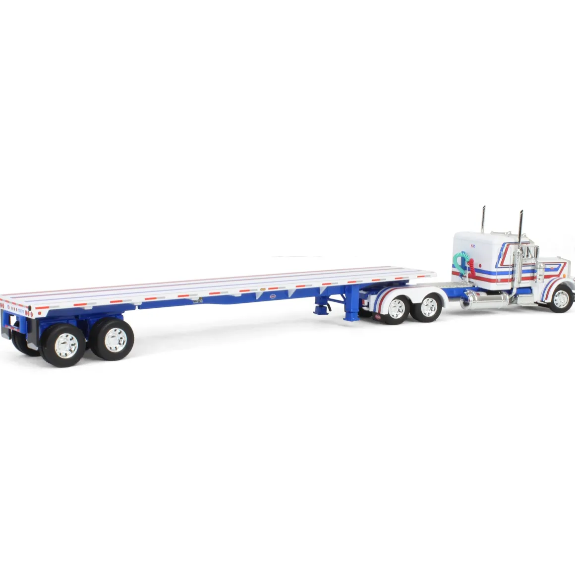 1/64 Peterbilt 359 with 48ft Utility Flatbed Trailer, USA Bicentennial Patriot, DCP by First Gear
