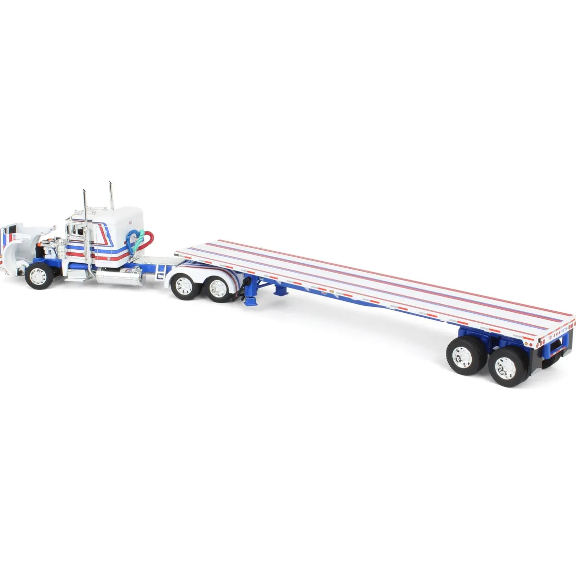 1/64 Peterbilt 359 with 48ft Utility Flatbed Trailer, USA Bicentennial Patriot, DCP by First Gear