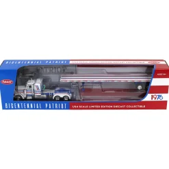 1/64 Peterbilt 359 with 48ft Utility Flatbed Trailer, USA Bicentennial Patriot, DCP by First Gear
