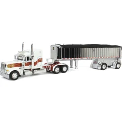 1/64 Peterbilt 389 with MAC Coal End Dump Trailer, White/Red/Gold, DCP by First Gear