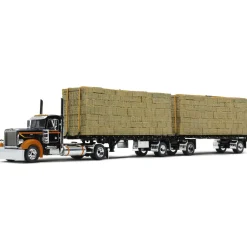 1/64 Peterbilt Model 389 Day Cab and 28.5' Utility Dual Hay Flatbed Trailers with Hay Load, Exclusive Collector Edition, DCP by First Gear