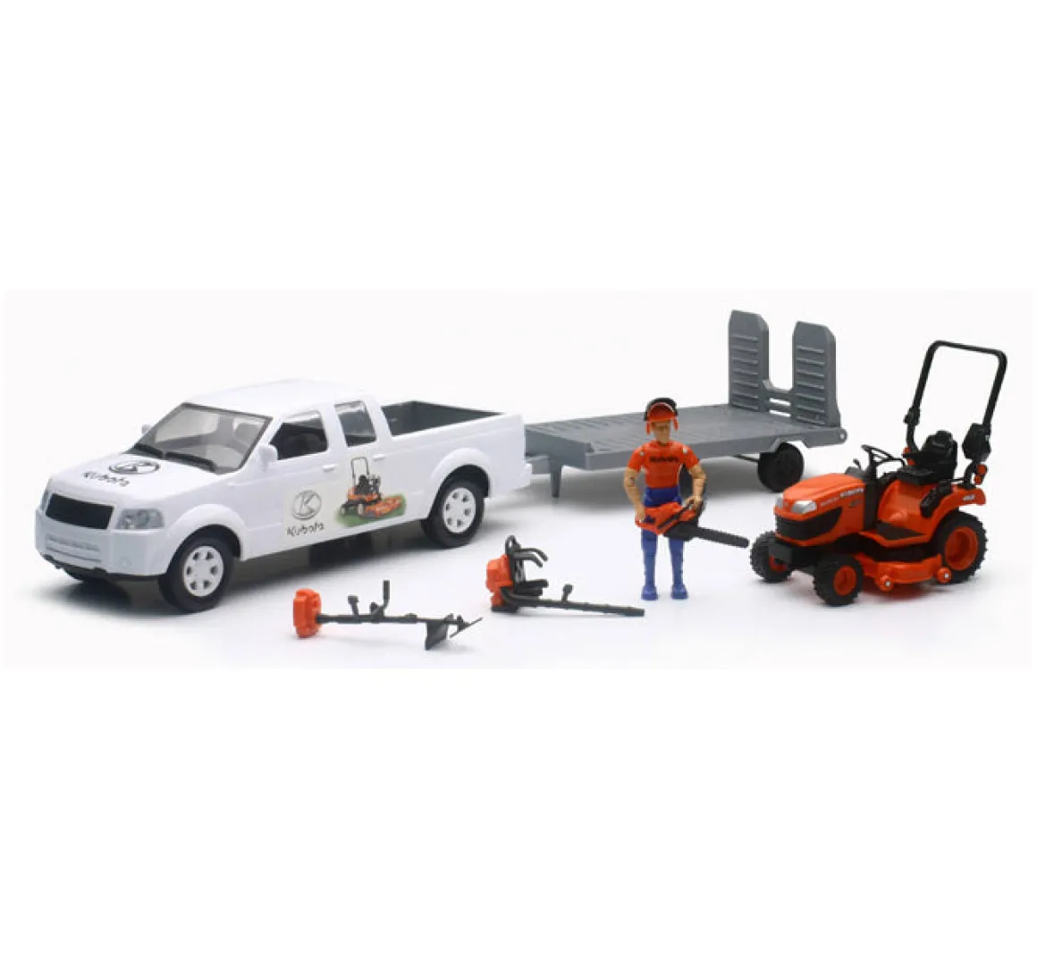 1/18 Pickup Truck and Trailer w/ Kubota Mower, Figure & Accessories by New Ray