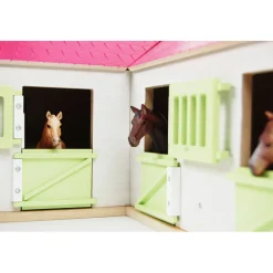 1/24 Pink & White Kids Globe Wooden Horse Stable with 4 Boxes, Storage and Wash Box