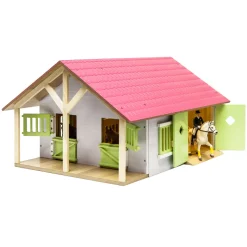 1/24 Pink, White & Green Wooden Horse Stable w/ 2 Box Stalls & Workshop by Kids Globe