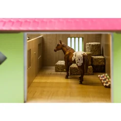 1/24 Pink, White & Green Wooden Horse Stable w/ 2 Box Stalls & Workshop by Kids Globe