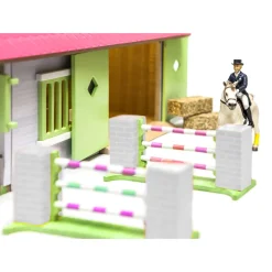 1/24 Pink, White & Green Wooden Horse Stable w/ 2 Box Stalls & Workshop by Kids Globe