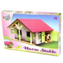 1/24 Pink, White & Green Wooden Horse Stable w/ 2 Box Stalls & Workshop by Kids Globe