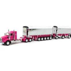 1/64 Pink/Chrome Kenworth T800 w/ Chrome East Genesis II End Dump Trailers, DCP by First Gear