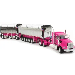 1/64 Pink/Chrome Kenworth T800 w/ Chrome East Genesis II End Dump Trailers, DCP by First Gear
