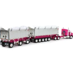 1/64 Pink/Chrome Kenworth T800 w/ Chrome East Genesis II End Dump Trailers, DCP by First Gear