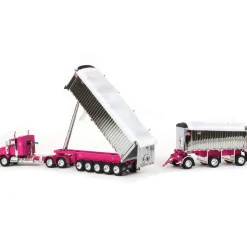 1/64 Pink/Chrome Kenworth T800 w/ Chrome East Genesis II End Dump Trailers, DCP by First Gear