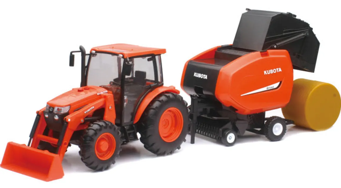 1/18 Plastic Kubota M5-111 Tractor with Hay Baler and Sounds