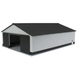 1/64 "The Professional" Gray/Black 60ft x 80ft Machine & Farm Shed w/ Sliding Doors, 3D Printed