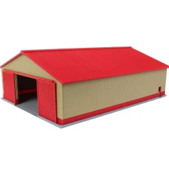 1/64 "The Professional" Tan/Red 60ft x 80ft Machine & Farm Shed w/ Sliding Doors, 3D Printed