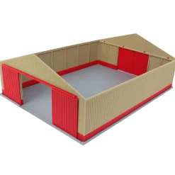 1/64 "The Professional" Tan/Red 60ft x 80ft Machine & Farm Shed w/ Sliding Doors, 3D Printed