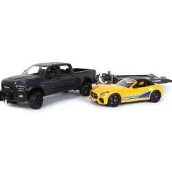1/16 RAM 2500 Pickup with Yellow Racing Team Roadster by Bruder