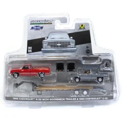 1/64 Red 1986 Chevy K-30 Longbed with Gooseneck & Project Truck, Greenlight Exclusive